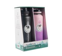 ThermoFlask Botellas de agua aisladas de acero inoxidable de 40 onzas con popote y tapas de boquilla, paquete de 2, negro/morado rosa
