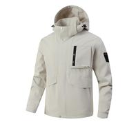 Thermojacke Herren Winter Frühling und Herbst Herrenjacke Jacke Herren Einfarbig Outdoor Kapuzen Hardshell Herren modische Bergsteigerbekleidung Schwarz Rot Herren (White, XXL)