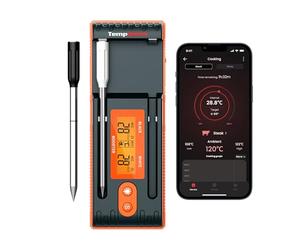 ThermoPro TempPro Sonda doble Termómetro para carne verdaderamente inalámbrico de 150m, termómetro para alimentos Bluetooth con refuerzo mejorado con LCD, para freidoras, barbacoa, horno y ahumador