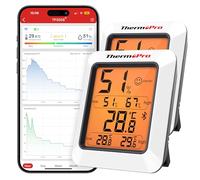 ThermoPro TempPro TP350 Termómetro higrómetro de 80 m Bluetooth, termómetro interior, temperatura y humedad con aplicación, exportación de datos para interior, oficina, bodega, invernadero, 2 Piezas