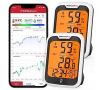 ThermoPro TP358 Termómetro Higrómetro Inteligente con Bluetooth, Termómetro Digital Casa con Pantalla LCD Retroiluminada, Almacenamiento de Datos, Alertas, Hora y Fecha, 2 Piezas