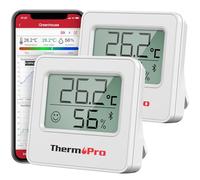 Higrómetro ThermoPro TP357 260FT Bluetooth, con monitor remoto de temperatura y humedad y APP inteligente, medidor de sensor de temperatura y humedad con registros máximos y mínimos, 2 piezas