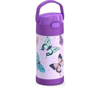 THERMOS FUNTAINER - Botella de acero inoxidable con aislamiento al vacío y sorbete, 355 ml, para niños, diseño de mariposas