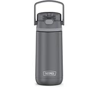 THERMOS FUNTAINER - Botella de paja de acero inoxidable con aislamiento al vacío para niños, de 14 onzas, color gris