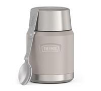 Thermos ICON Food Jar 0,47 L Beige Mate Sandstone - Recipiente para comida (470 ml, doble pared, acero inoxidable 18/8, mantiene el calor y el frío, con cuchara plegable, base antideslizante,