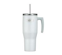 Thermos REFRESHING SERIES - Vaso aislado (1,1 L, acero inoxidable, con pajita y asa, para viajes, trabajo o en casa, acero inoxidable de doble pared sin sabor), color blanco mate
