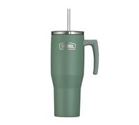 Thermos REFRESHING SERIES - Vaso aislado (1,1 L, acero inoxidable, con pajita y asa, para viajes, trabajo o casa, acero inoxidable de doble pared sin sabor, color verde mate