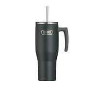 Thermos REFRESHING SERIES - Vaso aislado (1,1 L, acero inoxidable, con pajita y asa, para viajes, trabajo o casa, acero inoxidable de doble pared sin sabor, color negro mate