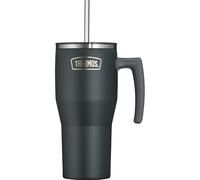 Thermos REFRESHING SERIES - Vaso aislante (0,85 L, acero inoxidable, con pajita y asa, para viajes, trabajo o en casa, acero inoxidable de doble pared sin sabor), color negro mate
