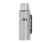 THERMOS STAINLESS KING Botella termo 1,20 l, 24 h caliente acero inoxidable | 24 h frío, con vaso y asa, totalmente hermética, botella térmica de acero inoxidable, apta para lavavajillas, plata mate