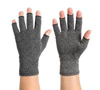 Thermoskin Guantes de compresión dinámica, guantes para artrosis, guantes sin dedos para apoyo en artritis, circulación sanguínea y rigidez, con agarre antideslizante, gris, L