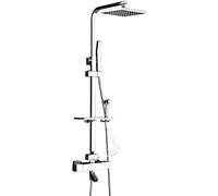 Thermostatic Bath Shower Mixer Tap 8 Inch Overhead Rain Shower 40° C Mixer Shower Thermostatic Square Thermostatic Mixer Shower Set Bathroom Exposed Twin Head Valve Set Silver