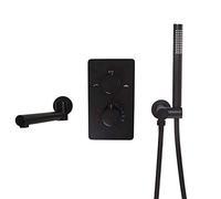 Thermostatic Bathtub Faucet with Hand Shower Rotatable Water Outlet Tap Wall Mounted Shower Set Matte Black Tub Filler Faucet