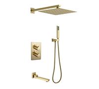 Thermostatic Rain Shower System Mixer Faucet Sets Triple Function Shower Combo Set with Shower Head, Handheld Shower, Embedded Box, Bathtub Faucet,10inch