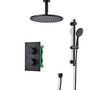 Thermostatic Rain Shower System Used for Bathroom Renovation, High Pressure Black Shower Combo Set with Rain Shower Head, Slid Bar Handheld Spray,10inch