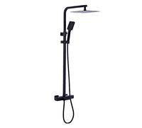 Thermostatic Rain Shower System, Wall Mounted High-Pressure Shower Faucet Set with Stainless Steel Rain Shower Head,Black