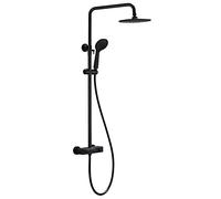 Thermostatic Shower Fixtures System, Exposed Shower Mixer Thermostatic Set with Bath Filler, High Pressure Rain Shower Head and Hand Shower,Black