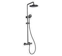 Thermostatic Shower System Gray Shower Faucet Set 9 Inch Brass Shower Combo Set Wall Mounted Rain Mixer Shower with Waterfall Tub Spout, 3 Mode Handheld Shower, Shower Head