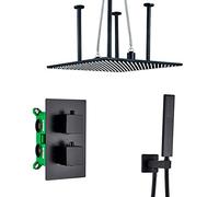Thermostatic Shower System LED 20" Square Rainfall Shower Head System with Handheld Combo Set, Embedded Installation Black Shower Faucet Set Complete,Showerheads