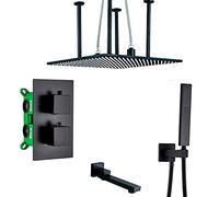 Thermostatic Shower System LED 20" Square Rainfall Shower Head System with Handheld Combo Set, Embedded Installation Black Shower Faucet Set Complete,Showerheads