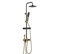 Thermostatic Shower System, Square Shower Combo Set Expose Wall Mounted 3-Ways Rainfall Shower Head Systems