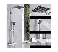 Thermostatic Shower System Wall Mounted Shower Faucet Set Multifunction Shower Combo Set with Square Shower Head, Handheld Shower, Waterfall Bathtub Spout,Chrome Shower Set