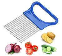 THETAG Cortador de cebolla, cortador de gemas, cortador de tomates, cebollas, limón, verduras, guía de soporte, cortador seguro (azul)