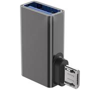 Thewasc Adaptadores OTG USB A hembra a microUSB macho en ángulo de 90 grados con puerto de carga para transferencia de datos y enchufes de fuente de alimentación y adaptadores USB OTG para teclados