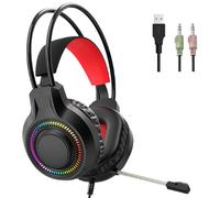 Thewasc - Auriculares para juegos de color negro brillante con graves mejorados, espalda cerrada, reducciones de ruido desmontables, micrófonos, auriculares transpirables adaptables, diadema para PC