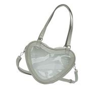 Thewasc Bolsa cruzada japonesa para colegiala para estudiante, bolsa de libro con forma de corazón, ventana transparente, gran capacidad, bolso de hombro japonés JK Uniforme cruzado, gris claro, One