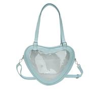 Thewasc Bolsa cruzada japonesa para colegiala para estudiante, bolsa de libro con forma de corazón, ventana transparente, gran capacidad, bolso de hombro japonés JK Uniforme cruzado, azul claro, One