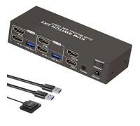 Thewasc - Caja selectora de 2 monitores y 4 puertos para gestión multidispositivo, video 4K 60FPS con carcasa de metal, doble monitor, KVM, diseño de ahorro de espacio de metal