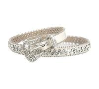 Thewasc - Cinturones de diamantes de imitación para mujer, cinturón de vaquero occidental, a la moda para mujer, vestido decorativo, Doble fila blanca, talla nica