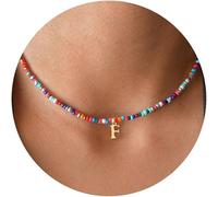 Thewasc Collar con colgante de letra, cadena única para el cuello, accesorios elegantes, cadena de clavícula de moda, collar de cuentas para fiesta diaria, collares coloridos