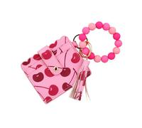 Thewasc Llavero hecho a mano con tarjetero de poliuretano y abalorio para mujer, accesorio de moda, llavero de poliuretano para regalo, rosa roja