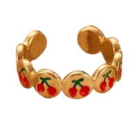 Thewasc Modernos anillos de cerezas con fecha, cómodos anillos ajustables con textura de cobre, adecuados para mujeres jóvenes y modernas, talla única, como se describe, como se describe