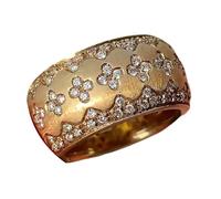 Thewasc Tréboles de cuatro hojas con circonitas adornadas en tono dorado, diamantes brillantes, banda ancha, elegantes accesorios para banquetes, tréboles italianos retro de cuatro hojas