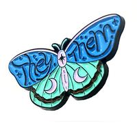 They/Them Ellas/Ellas Ellos/Ellos Pronombres - Pin esmaltado de metal con diseño de mariposa azul, Metal