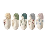 ThiCc Calcetines invisibles para mujer, 5 pares, bonitos calcetines con forro de animales de dibujos animados con agarre de silicona en el talón, antideslizantes, transpirables, invisibles, para