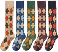 ThiCc Calcetines largos con rombos para mujer, estilo japonés Harajuku, estilo preppy, para otoño, invierno, celosía, a cuadros, atléticos, para regalo, calcetines Lolita, Combo, Talla única