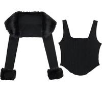 ThiCc Conjunto de 2 piezas de cárdigan y corsé corto de piel sintética, suéter de punto elegante, ajuste delgado, cintura ajustada, abrigo de invierno, fiesta, club, rave, festival, noche, color