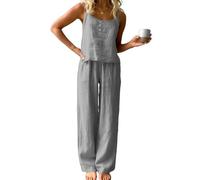 ThiCc Conjunto de 2 piezas de lino para mujer, camiseta corta sin mangas y pantalones de pierna ancha, casual, holgada, cómoda, ligera, de verano, pijamas, ropa de dormir para el hogar, al aire libre