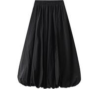 ThiCc Falda larga Y2K Bubble para mujer, falda larga de globo, elegante cintura alta, plisada, acampanada, casual, dobladillo con volantes, faldas fluidas, Negro, Altoa única