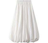 ThiCc Falda larga Y2K Bubble para mujer, falda larga de globo, elegante cintura alta, plisada, acampanada, casual, dobladillo con volantes, faldas fluidas, blanco, Altoa única