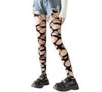 ThiCc Medias Rasgadas Góticas Punk Para Mujeres Pantimedias Rasgadas De Estilo Y2K Para Fashionistas Medias Perforadas Con Diseño Ahuecado Medias Femeninas Modernas (F,Negro)