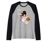 Thicc or Treat Fun Coqueta Hermosa Calabaza Pin Up de Halloween Camiseta Manga Raglan