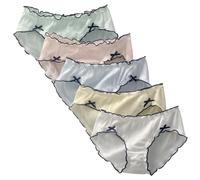 ThiCc Pack De 5 Bragas De Algodón Kawaii Para Adolescentes - Bragas De Algodón Con Lazo Lindo Y Volantes Ropa Interior Estilo Japonés Bragas Cómodas Y Ultra Suaves (L(43-52kg))