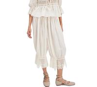 ThiCc Pantalones largos para mujer, pantalones victorianos con ribete de encaje, cintura elástica Y2K, pantalones de calabaza con volantes, cómodos, para descansar, tiro medio, capri para el hogar