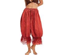 ThiCc Pantalones largos para mujer, pantalones victorianos con ribete de encaje, cintura elástica Y2K, pantalones de calabaza con volantes, cómodos, para descansar, tiro medio, capri para el hogar