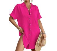 ThiCc Pareo de traje de baño para mujer, vestido camisero con botones, holgado, manga corta, cuello largo, blusa con bolsillos, ropa de playa, salida de baño para piscina, vacaciones o centro